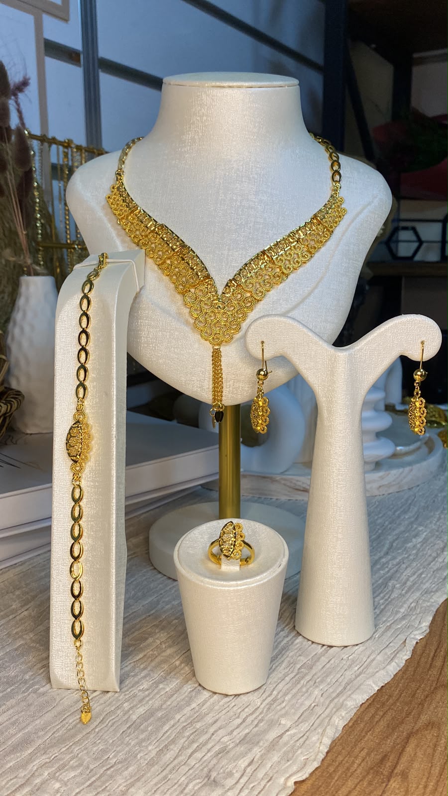 22 Ayar Altın Kaplama V Model Telkari Set